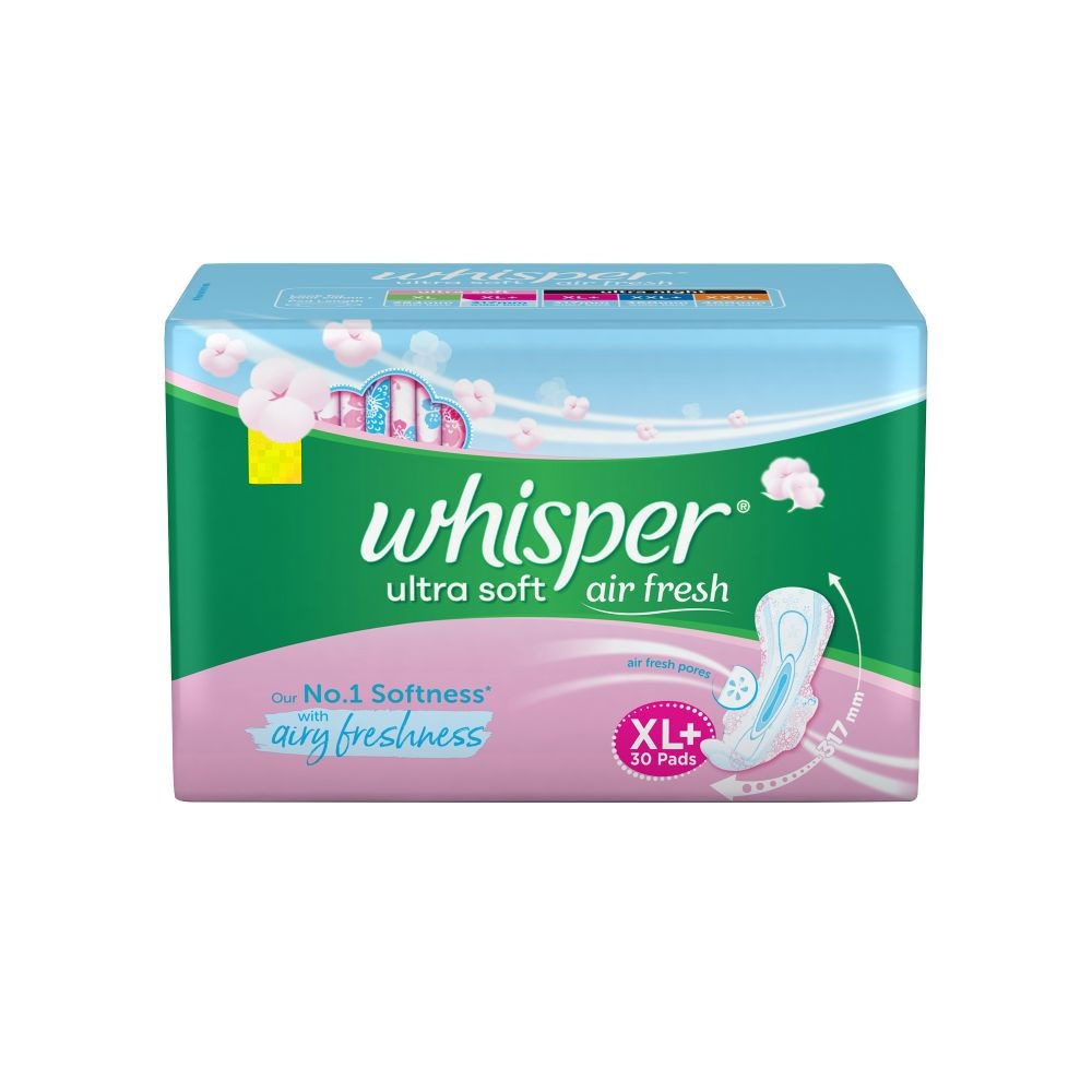 Whisper Ultra Soft Air Fresh (G) XL+ 30 Pads